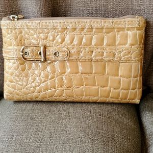 Modella Beige Faux Crocodile Skin Clutch Wristlet